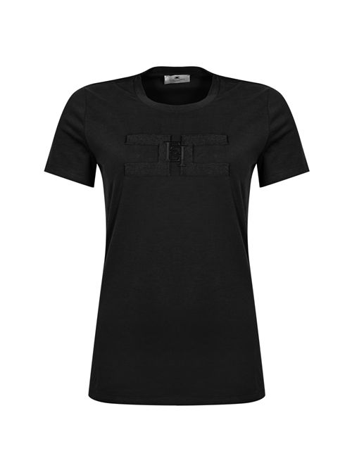T-shirt in jersey con doppio logo ricamato Nero Elisabetta Franchi | MA00756E2110